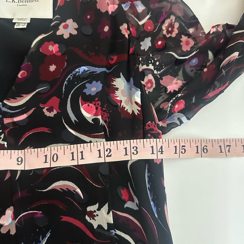 LK Bennett Women's Dr Ally Black Floral Silk Long Sleeve Dress Size 4 - Picture 9 of 12
